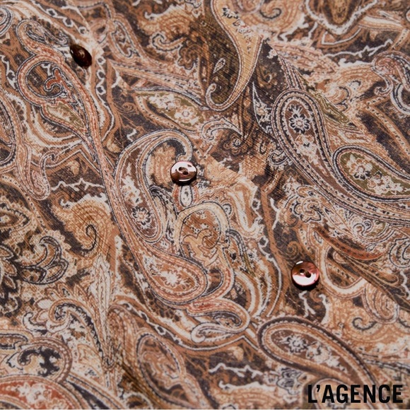 L’AGENCE **NWT** Laurent Blouse In Brown Multi Neutral Paisley - Picture 8 of 12